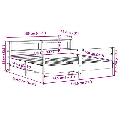 vidaXL Bedframe zonder matras massief grenenhout wit 180x200 cm