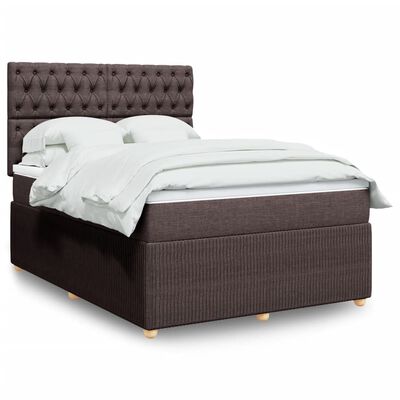 vidaXL Boxspring met matras stof donkerbruin 140x200 cm