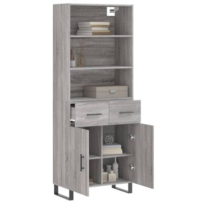 vidaXL Hoge kast 69,5x34x180 cm bewerkt hout grijs sonoma eikenkleurig