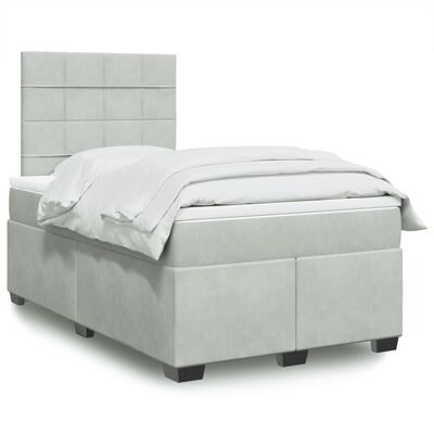 vidaXL Boxspring met matras fluweel lichtgrijs 120x200 cm