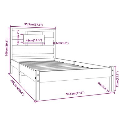 vidaXL Bedframe massief hout wit 90x200 cm