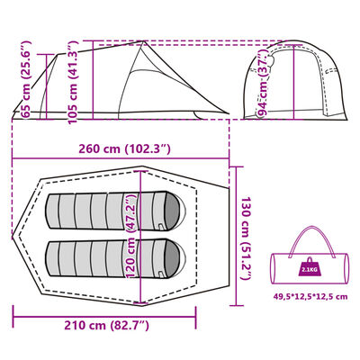 vidaXL Tunneltent 2-persoons waterdicht blauw