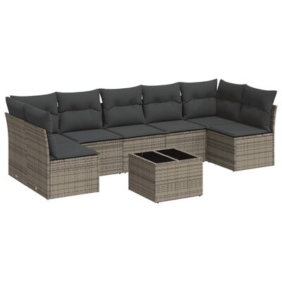 vidaXL 8-delige Loungeset met kussens poly rattan grijs