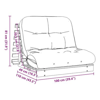 vidaXL Futon slaapbank met matras 100x206x11 cm massief douglashout