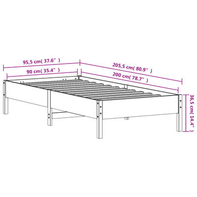 vidaXL Bedframe zonder matras massief grenenhout wasbruin 90x200 cm