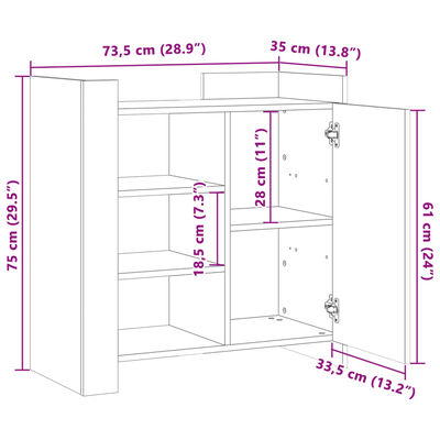 vidaXL Dressoir 73,5x35x75 cm bewerkt hout bruin eikenkleur