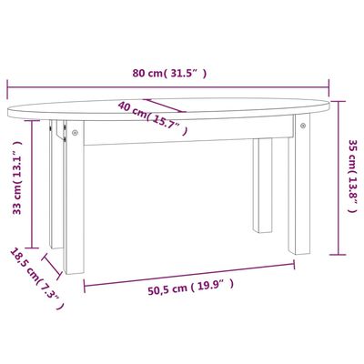 vidaXL Salontafel 80x40x35 cm massief grenenhout wit