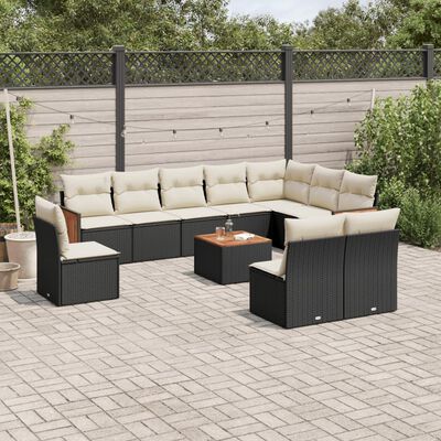 vidaXL 11-delige Loungeset met kussens poly rattan zwart