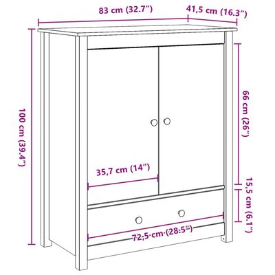 vidaXL Hoge kast 83x41,5x100 cm massief grenenhout zwart