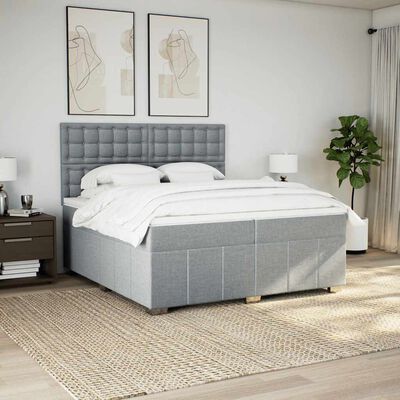 vidaXL Boxspring met matras stof lichtgrijs 200x200 cm