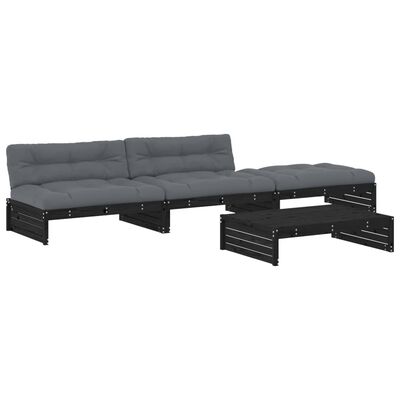 vidaXL 4-delige Loungeset met kussens massief hout zwart