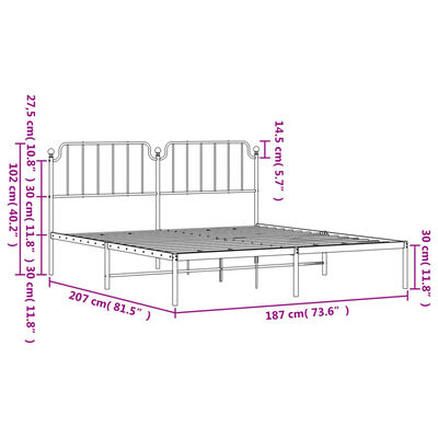 vidaXL Bedframe met hoofdbord metaal wit 180x200 cm