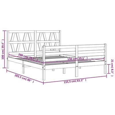 vidaXL Bedframe met hoofdbord massief hout wit