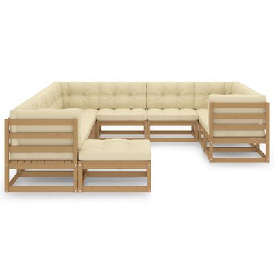 vidaXL 11-delige Loungeset met kussens massief grenenhout honingbruin