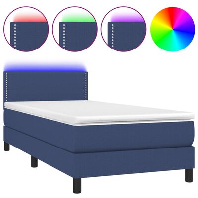 vidaXL Boxspring met matras en LED stof blauw 100x200 cm