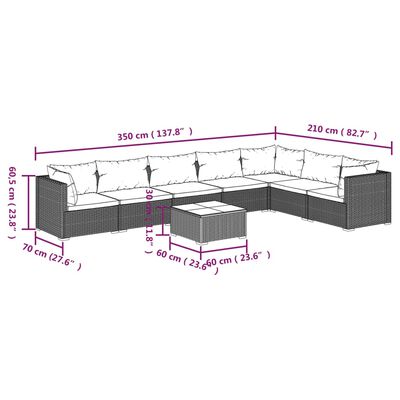 vidaXL 8-delige Loungeset met kussens poly rattan zwart