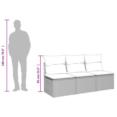 vidaXL Tuinbank 3-zits met kussens poly rattan zwart