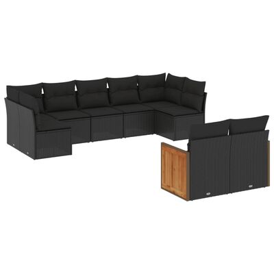 vidaXL 9-delige Loungeset met kussens poly rattan zwart