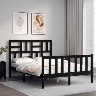 vidaXL Bedframe met hoofdbord massief hout zwart