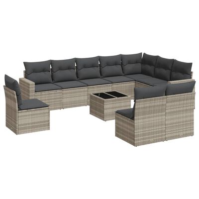 vidaXL 11-delige Loungeset met kussens poly rattan lichtgrijs