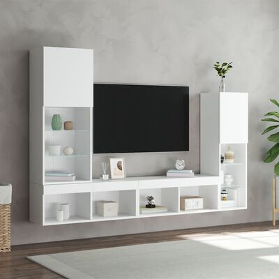 vidaXL 4-delige Tv-wandmeubelset met LED-verlichting bewerkt hout wit