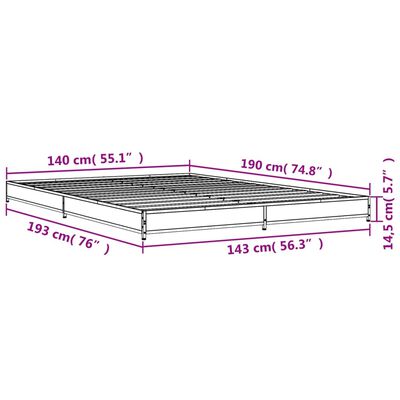 vidaXL Bedframe bewerkt hout metaal gerookt eikenkleurig 140x190 cm