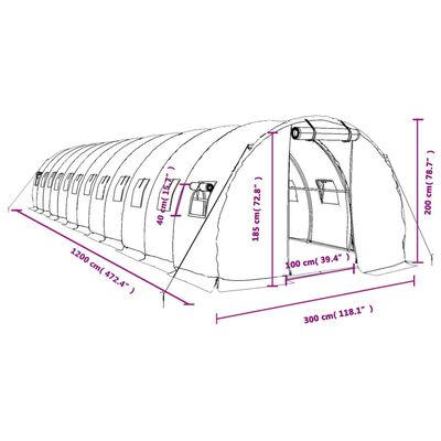 vidaXL Tuinkas met stalen frame 36 m² 12x3x2 m groen