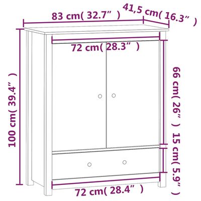 vidaXL Hoge kast 83x41,5x100 cm massief grenenhout zwart