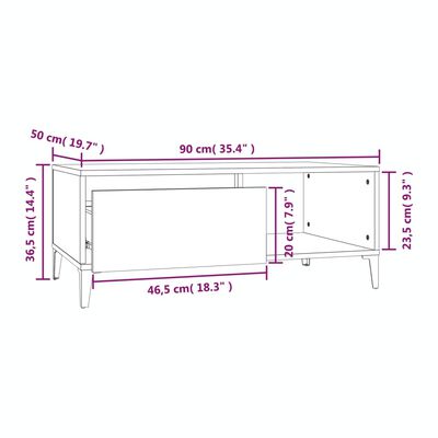 vidaXL Salontafel 90x50x36,5 cm bewerkt hout sonoma eikenkleurig