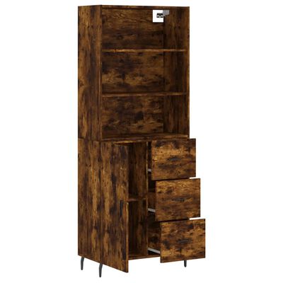 vidaXL Hoge kast 69,5x34x180 cm bewerkt hout gerookt eikenkleurig