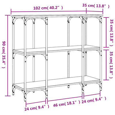 vidaXL Wandtafel 102x35x90 cm bewerkt hout gerookt eikenkleurig