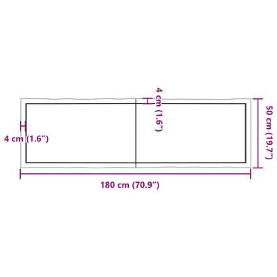 vidaXL Tafelblad natuurlijke rand 180x50x(2-6)cm eikenhout lichtbruin