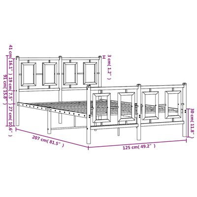 vidaXL Bedframe met hoofd- en voeteneinde metaal zwart 120x200 cm