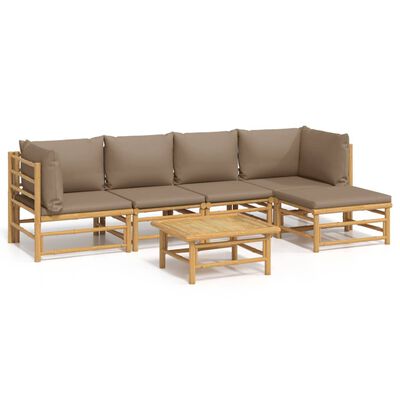 vidaXL 6-delige Loungeset met kussens bamboe taupe