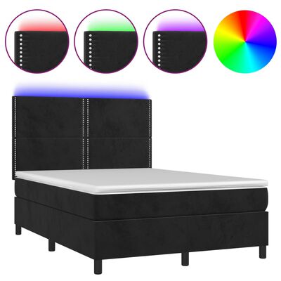 vidaXL Boxspring met matras en LED fluweel zwart 140x190 cm