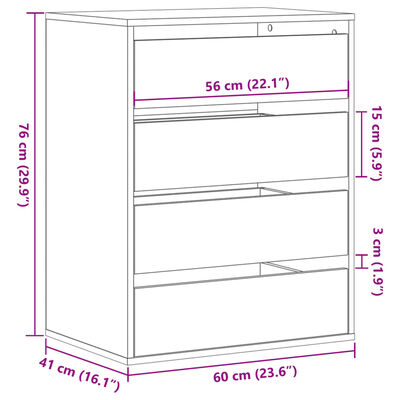 vidaXL Ladekast 60x41x76 cm bewerkt hout grijs sonoma eikenkleurig