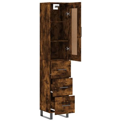 vidaXL Hoge kast 34,5x34x180 cm bewerkt hout gerookt eikenkleurig