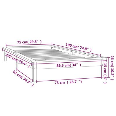 vidaXL Bedframe LED massief hout grijs 75x190 cm 2FT6