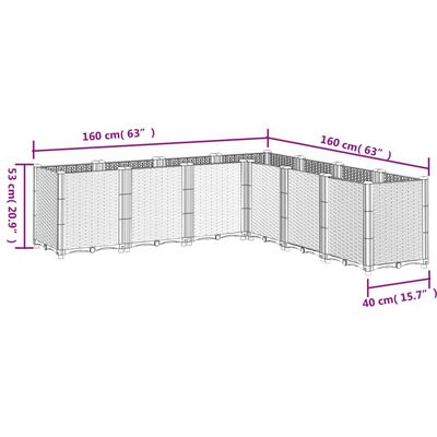 vidaXL Plantenbak 160x160x53 cm polypropeen grijs