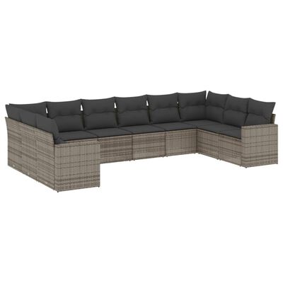 vidaXL 10-delige Loungeset met kussens poly rattan grijs