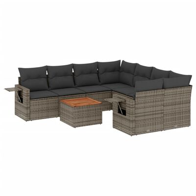 vidaXL 9-delige Loungeset met kussens poly rattan grijs