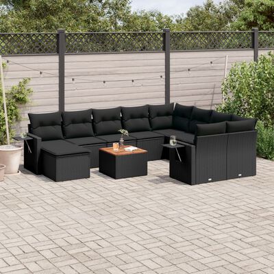 vidaXL 11-delige Loungeset met kussens poly rattan zwart