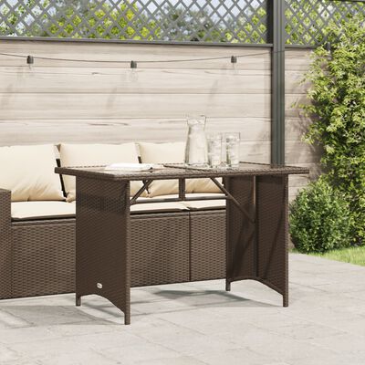 vidaXL Tuintafel met glazen blad 110x68x70 cm poly rattan bruin