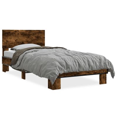 vidaXL Bedframe bewerkt hout en metaal gerookt eikenkleurig 100x200 cm