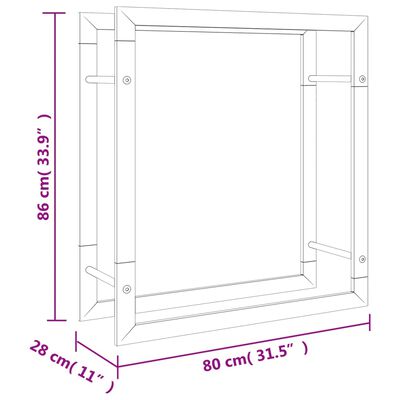 vidaXL Haardhoutrek 80x28x86 cm roestvrij staal