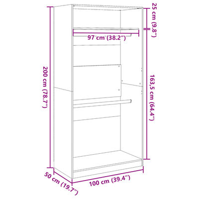 vidaXL Kledingkast 100x50x200 cm bewerkt hout betongrijs