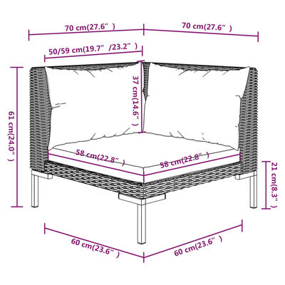 vidaXL 9-delige Loungeset met kussens poly rattan donkergrijs