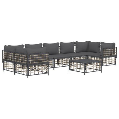 vidaXL 8-delige Loungeset met kussens poly rattan antracietkleurig