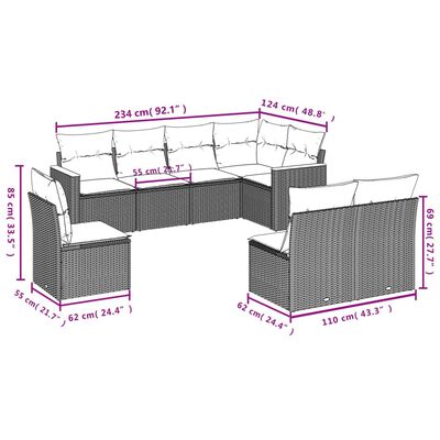 vidaXL 8-delige Loungeset met kussens poly rattan zwart