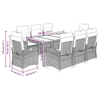 vidaXL 9-delige Tuinset met kussens poly rattan grijs